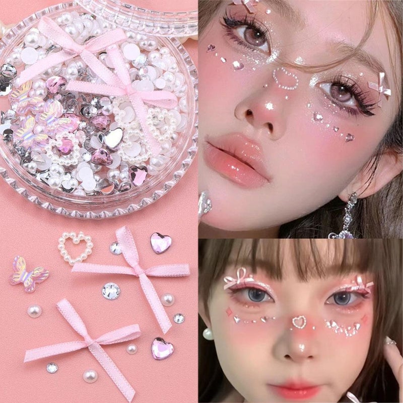 Little Bows – Mini Pink Satin Fabric Bows – Self-adhesive Face & Body Stickers for Makeup, Nail Art, Diy Crafts Multi-use Decorations (E) - Image 3